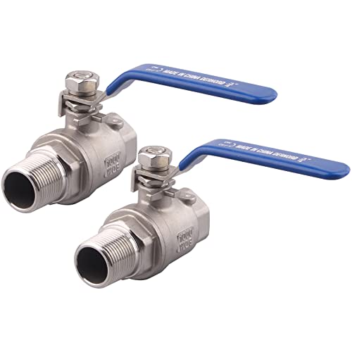 DERNORD 2 Pack Full Port Ball Valve 3/4 Inch - Male x Female Stainless Steel 304 Heavy Duty for Water, Oil, and Gas, 1000WOG - size: 3/4 Inch NPT, style: Pack of 2