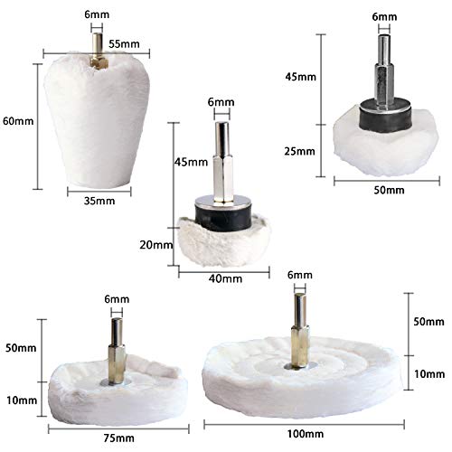 Polishing Pad Buffing Wheel Kit White Flannelette 12 Pack, for Drill for Metal Aluminum Stainless Steel Chrome Wood Plastic Ceramic Glass Woods Fabric Cotton Machine Jewelry etc - size: 12 PCS