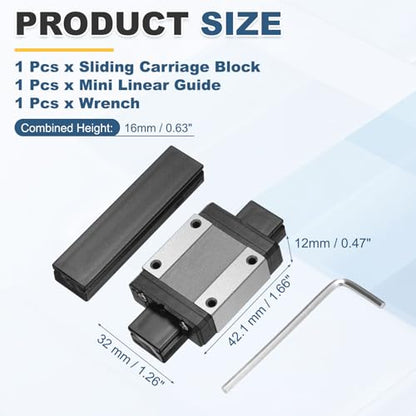 uxcell MGN15C Linear Bearing Sliding Carriage Block with Mini Guide and Wrench for 15mm Linear Motion Slide Rail Guide, 3D Printer, CNC Machine