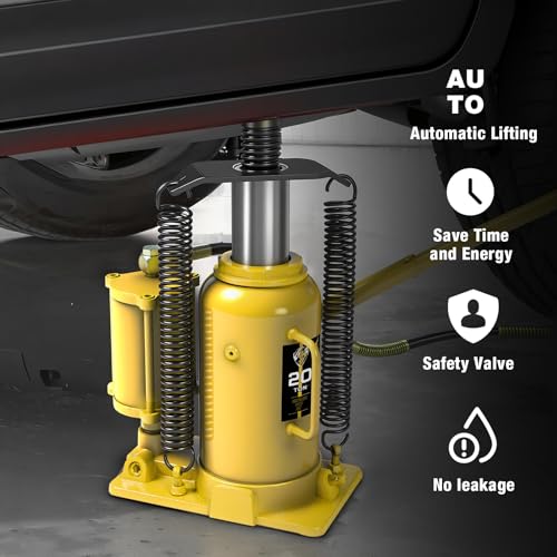 YELLOW JACKET Pneumatic Air Bottle Jack 20 Ton with Manual Hand Pump and Air Pump for Heavy Duty Auto Trucks