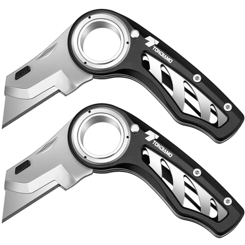 Tondiamo 2 Pcs Folding Pocket Utility Knife Box Cutter, Black - color: Black