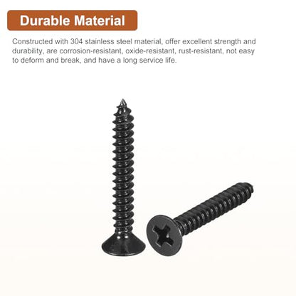 DTGN 100Pcs 6"x1" Flat Head Wood Screws, Self Tapping Screws Black - color: Black, size: #6x1"