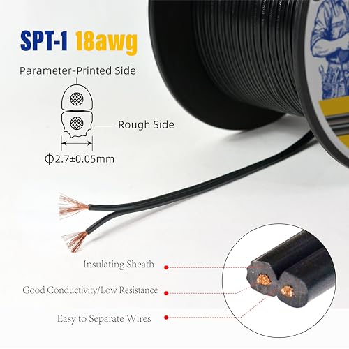 Low Voltage Landscape Lighting Cable 18/2 SPT-1W Christmas Bulk Lamp Cord 300-Volt 18-Gauge 50-feet Spool Black UL Listed - color: Black, size: SPT-1W 18/2 50ft
