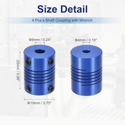 Flexible Shaft Coupling(4mm|6mm): 4 Pcs Blue Aluminum Alloy - color: Blue, size: 4mm x 6mm (19mm OD, 25mm L)