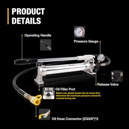 Hydraulic Hand Pump 900cc 10000Psi with Pressure Guage Single Acting Hydraulic Lifting Pump, CP-700LB