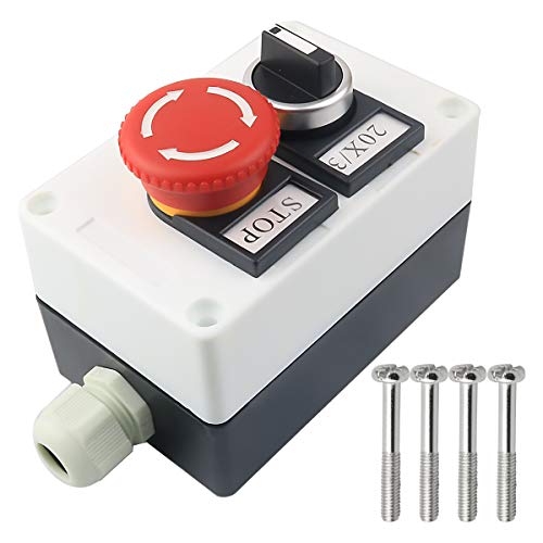 Red Mushroom Emergency Stop 1NC 1NO Latching Push Button Switch, 3 Positions 2NO Latching Rotary Select Selector Switch Station Box