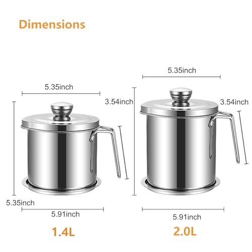 2.0L/68oz Stainless Steel Bacon Grease Container