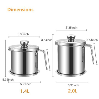 2.0L/68oz Stainless Steel Bacon Grease Container
