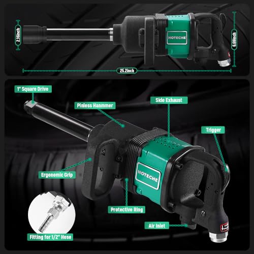 Hoteche 1" Air Impact Wrench, 4200NM High Torque Pneumatic Impact Gun with 3200RPM, Green & Black, Color Box Packaging