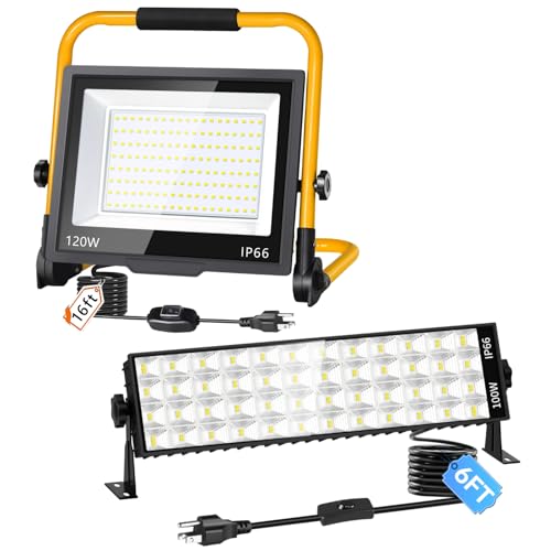 ISUERFY 14400LM LED Work Light + 100W LED Shop Light, IP66 Waterproof for Garage Workbench Warehouse Factory Yard Outdoor