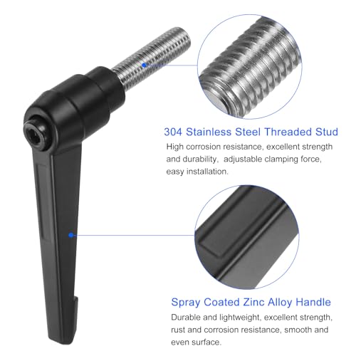 uxcell 2pcs Clamping Lever Handles, M12 x 40mm 304 Stainless Steel Threaded Male Stud, Adjustable Handles Locking Quick Release Ratchet Push Button Bolt Knobs, Black - size: M12 x 40mm