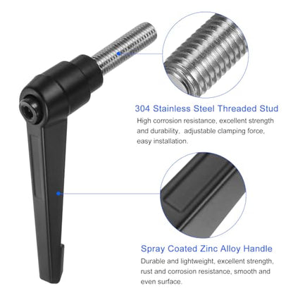 uxcell 2pcs Clamping Lever Handles, M12 x 40mm 304 Stainless Steel Threaded Male Stud, Adjustable Handles Locking Quick Release Ratchet Push Button Bolt Knobs, Black - size: M12 x 40mm