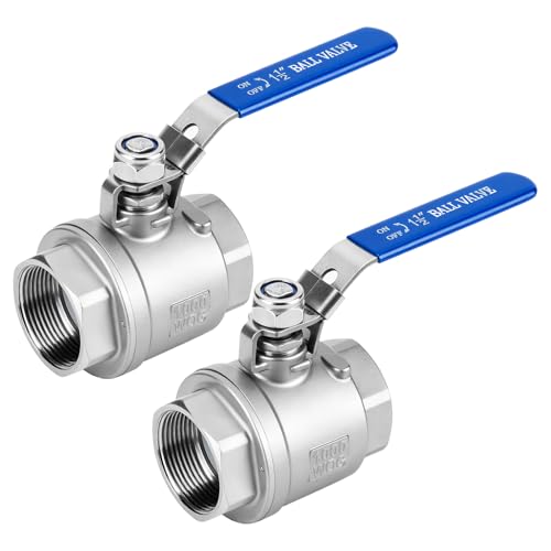2 Pack 1.5" Ball Valves NPT Female Valve 304 Stainless Steel Full Port Locking Ball Valve Handle, Heavy Duty Shut Off Valve for Home and Industrial (1.5 Inch) - size: 1.5 Inch