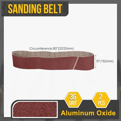 6 x 80 Inch Sanding Belts, 2 Pcs 36 Grit Belt Sander Paper - size: 6 x 80 Inch(36 Grit)