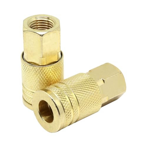 1/4 Inch Air Hose Fittings, Brass Female Industrial Coupler, 1/4'' NPT Female Quick Connect Air Coupler, for Auto Shop and Professional Jobsites, 2 Pack