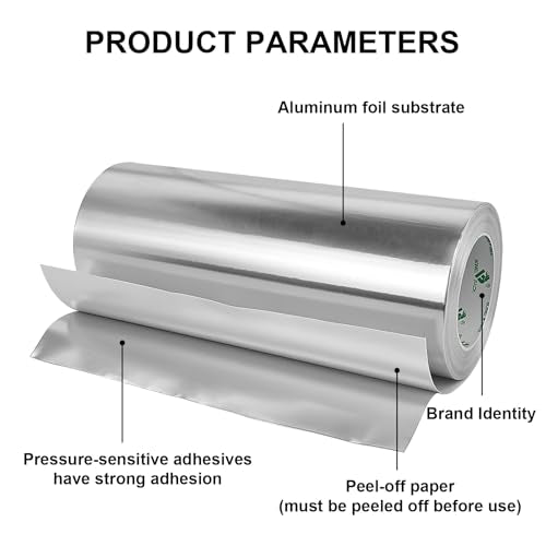 BOMEI PACK Aluminum Foil Tape 12" x35 Yds, Aluminum HVAC Tape - HVAC Duct Sealing,Self-Adhesive Metal Tape, Heat Insulation & Ductwork Repairs - Heat Resistant, Waterproof - size: 300mm