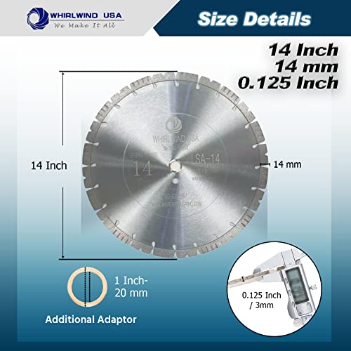 LSS Upgraded Version 14 inch Diamond Saw Blade Dry or Wet Cutting for Concrete Stone Brick Masonry,1"-20mm Arbor with 14 mm Segment - size: 14" LSA