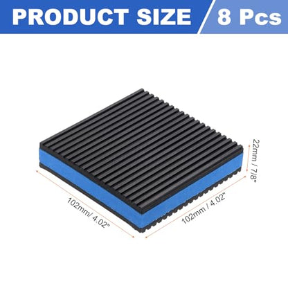 uxcell 8pcs Anti Vibration Pads for Washing Machine, 4.02" x 4.02" x 7/8" Vibration Damping Pads Sound Isolation Ribbed Rubber Mats with EVA Center Vibration Isolation Pads, Black/Blue - size: 4.02" x 4.02" x 7/8"
