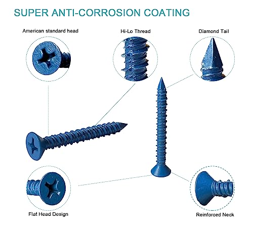 1/4 x 2-1/4" Flat Head Concrete Screw Anchor, for Anchoring to Masonry, Block or Brick (100Pcs) - size: 1/4 x 2-1/4", style: Flat Head