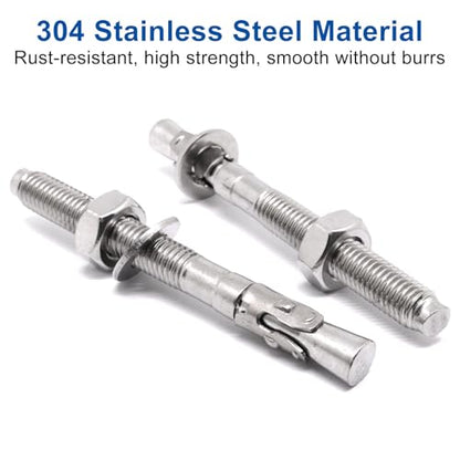 3/8" x 4" Concrete Anchors, Stainless Steel Wedge Anchors Concrete Bolts Heavy Duty Fasteners for Cement (8pcs) - size: 8pcs 3/8" x 4"