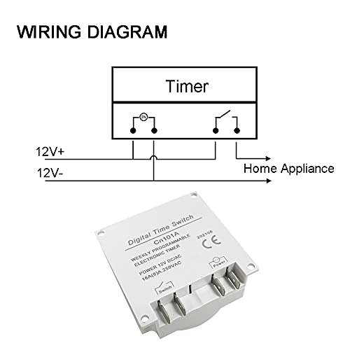 Sutekus 7 Day Digital Timer Switch DC 12V 16A Programmable Time Switch Relay