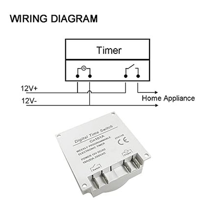 Sutekus 7 Day Digital Timer Switch DC 12V 16A Programmable Time Switch Relay