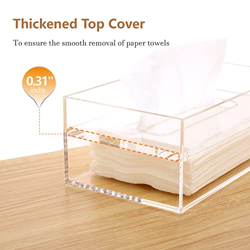SANRUI Clear Acrylic Facial Tissue Box Cover Holder with 8mm Top Lid Rectangle Napkin Dispenser Organizer for Bathroom, Kitchen and Office Desk - color: Clear