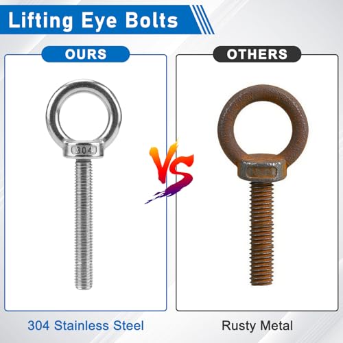 4 Pack M10 Eye Bolts, 2" Thread Stainless Steel with Nuts - size: M10*50