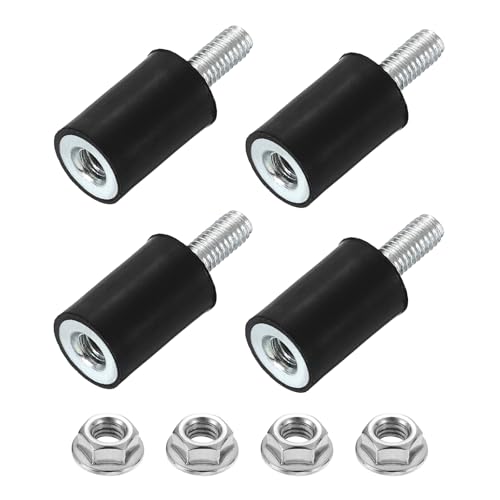 uxcell M4 Rubber Mounts, 4Pcs 10x15mm(DxH) Rubber Cylindrical Anti Vibration Isolator Shock Absorber with Lock Nut for Car Bobbin Generator Air Compressors - size: M4x10mm, 10x15mm Rubber