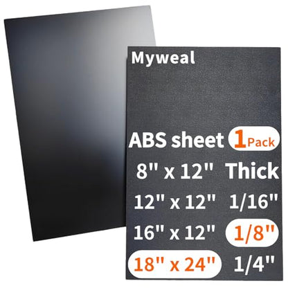 Black ABS Plastic Sheet 1/8 Inch Thick 18" x 24" (1-Pack) Textured & Smooth - size: 18" x 24", 1/8" Thick