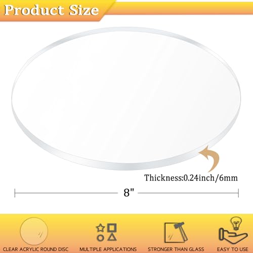 2 Pieces 1/4" Clear Circle Acrylic Sheet,8 Inch Diameter Plexiglass Sheets Round for Cake Discs,Plexiglass Table Top, Backdrops and DIY Display Projects Craft - size: 8 Inch Diameter, 1/4" Thick
