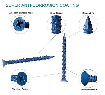 3/16 x 2-1/4" Flat Head Concrete Screw Anchor, for Anchoring to Masonry, Block or Brick (100Pcs) - size: 3/16 x 2-1/4", style: Flat Head