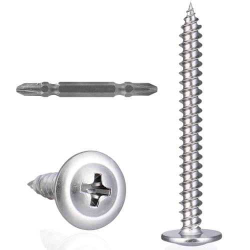 VGBUY 100Pcs #8x2 Wood Screws Phillips Modified Truss Head Stainless Steel 410 Quick Metal Self Tapping Screws - color: Silver, size: #8 x 2 inch