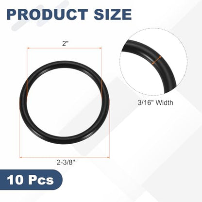 uxcell 10Pcs AS-329 O-Rings, Nitrile Rubber O-Rings 2" ID, 2-3/8" OD, 3/16" Width Round Sealing Gasket for Automotive Machine Plumbing Sealing Repair (70 Durometer, Black) - size: 2" ID, 2-3/8" OD, 3/16" Width
