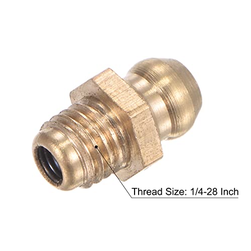 Brass Straight Grease Fitting 1/4"-28 Thread 8mm Width Hydraulic Grease Fitting Accessories, 5Pcs