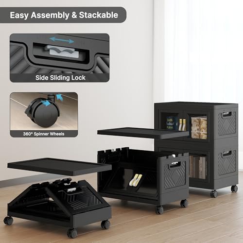 UAMFURI Stackable Storage Bins with Lids, 96QT Extra Large Storage Cabinet - color: Black