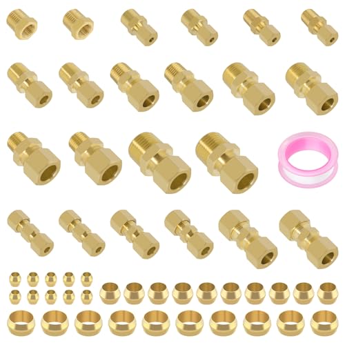53 Pcs Brass Compression Fittings Assortment Kit - size: 53Pcs Compression Kit
