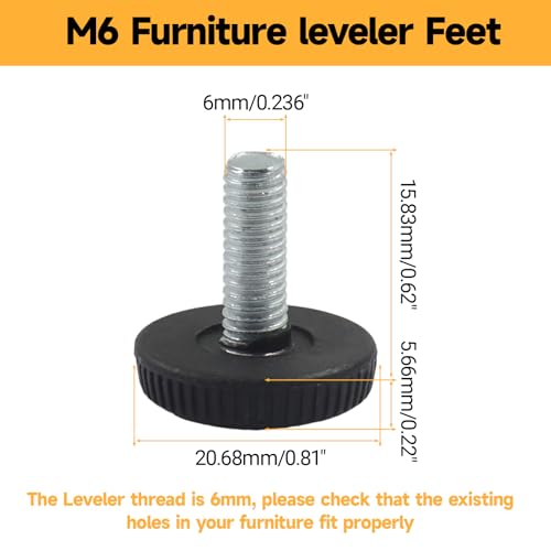 12 Pack M6 Threaded Adjustable Furniture Leveling Feet, Screw-in - size: M6