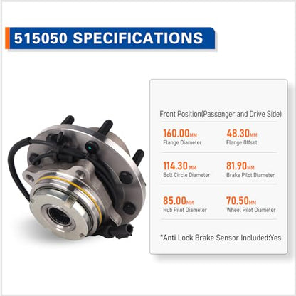 MACEL Set of 2 515050 Wheel Hub Bearing Assembly Compatible with 2002-2005 Ford Explorer, Mercury Mountaineer, 2003-2005 Lincoln Aviator 5 Lugs W/ABS