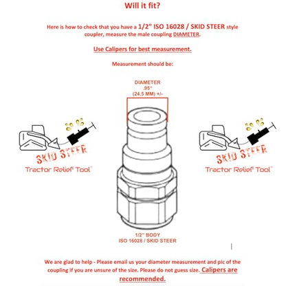 1/2" ISO 16028 Flat Face Skid Steer Female Hydraulic Quick Coupler Pressure Decompression Relief Release Tool by Tractor Relief Tool™