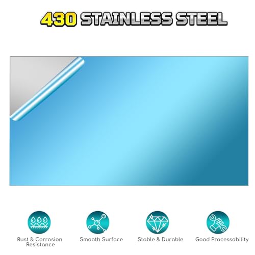 430 Stainless Steel Sheet Metal, 12" x 8", 22 Gauge (0.8mm) Stainless Steel Plate, Cut to Size Metal Sheet for Crafts, Kitchen & Office, 1 Pack - size: 12" x 8" x 0.03"