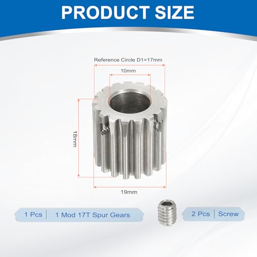 uxcell 1 Mod 17T Spur Gear 10mm Bore, 304 Stainless Steel Pinion Gear - size: 1 Mod 17T, 10mm