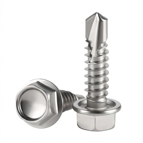 #10 x 3/4" Hex Washer Head Self Drilling Screws, Self Tapping Sheet Metal Screws, 410 Stainless Steel, 100 PCS - color: Silver, size: #10 x 3/4"
