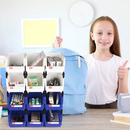 12 Packs Stackable Storage Bins, 7" x 5" x 4" Parts Bin, - color: Blue & Red 12pack, size: 7x5x4 inch