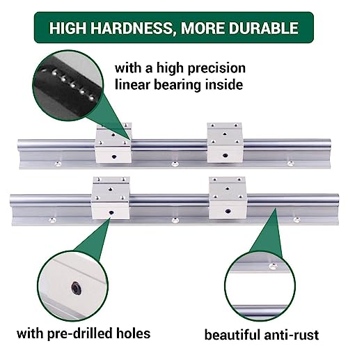 2Set Linear Rail SBR20 600mm Fully Supported Linear Rail Shaft Rod with 4 SBR20UU Block Bearing, for Automated Machines DIY CNC Routers Lathes Mills - size: 600mm, style: SBR20