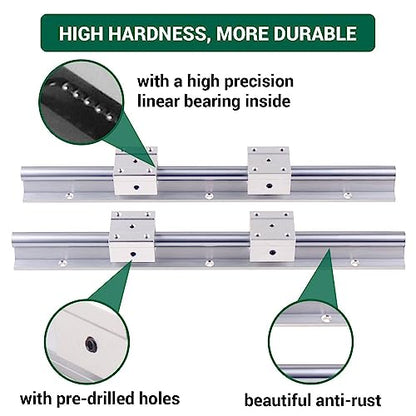 2Set Linear Rail SBR20 600mm Fully Supported Linear Rail Shaft Rod with 4 SBR20UU Block Bearing, for Automated Machines DIY CNC Routers Lathes Mills - size: 600mm, style: SBR20