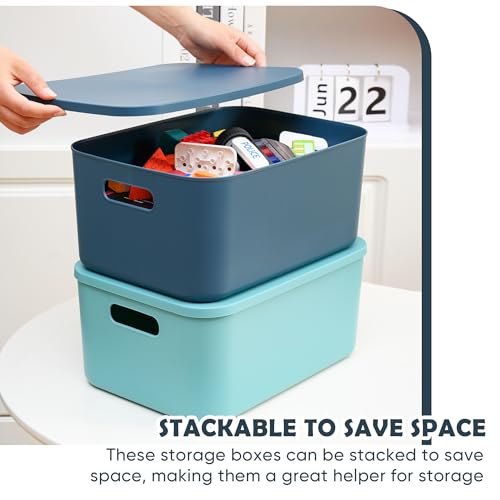 Plastic Storage Bins with Lid, Stackable Box for Organization - color: Medium 2PCS (Blue+Green))