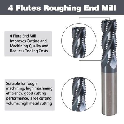 1/2" 4 Flute Roughing End Mill AlTiN Coated Carbide, 1Pcs - size: 1/2 in