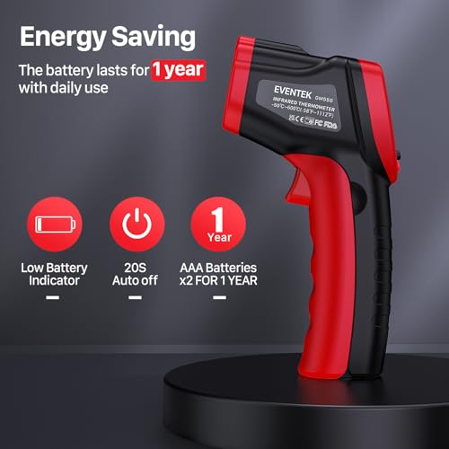 Eventek Infrared Thermometer Gun, -58°F~1112°F Temperature Gun, Laser Thermometer Gun for Cooking, Pizza Oven, Candy, Griddle, Engine, Infrared Thermometer with Adjustable Emissivity & Max Min