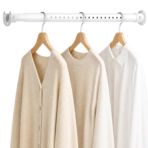Metal Closet Rod 1.3" Heavy Duty Adjustable Hanging Rod 17-39 Inch - color: Matte White, size: 17-39 IN